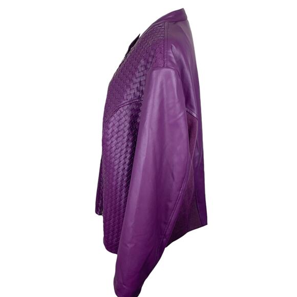 Colleen Lopez Womens 2XL Purple Faux Leather Knit Sides Zip Up Jacket - Picture 3 of 13